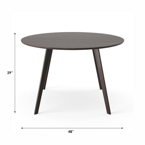 Wesley Mid-Century Modern Round Dining Table 48" (Charcoal Walnut)