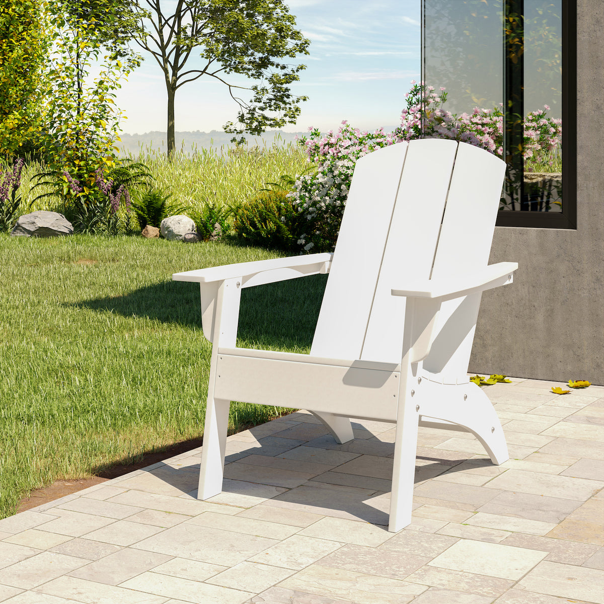 Ellie Outdoor HDPE Weather Resistant Modern Adirondack Chair (White)