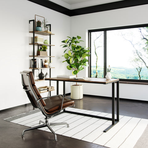 Logan (48", Walnut) Modern Industrial Large Home Office Writing Desk with Thick Wood Top, Black Metal Legs, and Cable Management