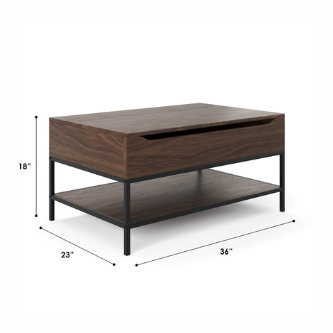 Mackenzie 36" Modern Lift Top Coffee Table (Dark Walnut)