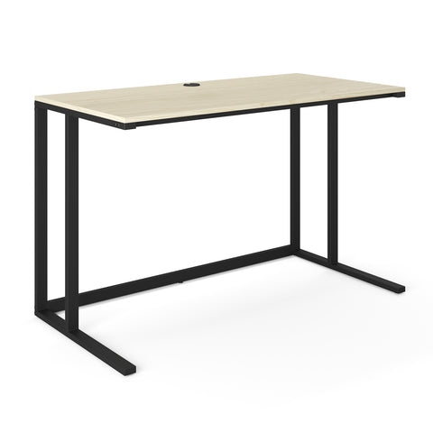 Logan (48", Natural) Modern Industrial Large Home Office Writing Desk with Thick Wood Top, Black Metal Legs, and Cable Management