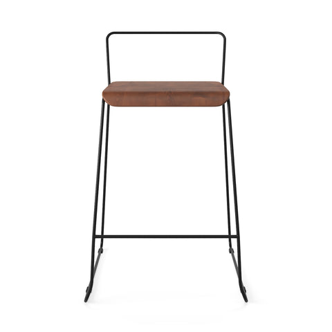 Robbie 2-Pack Modern Industrial Iron Bar Stool with Wood Seat (Walnut)