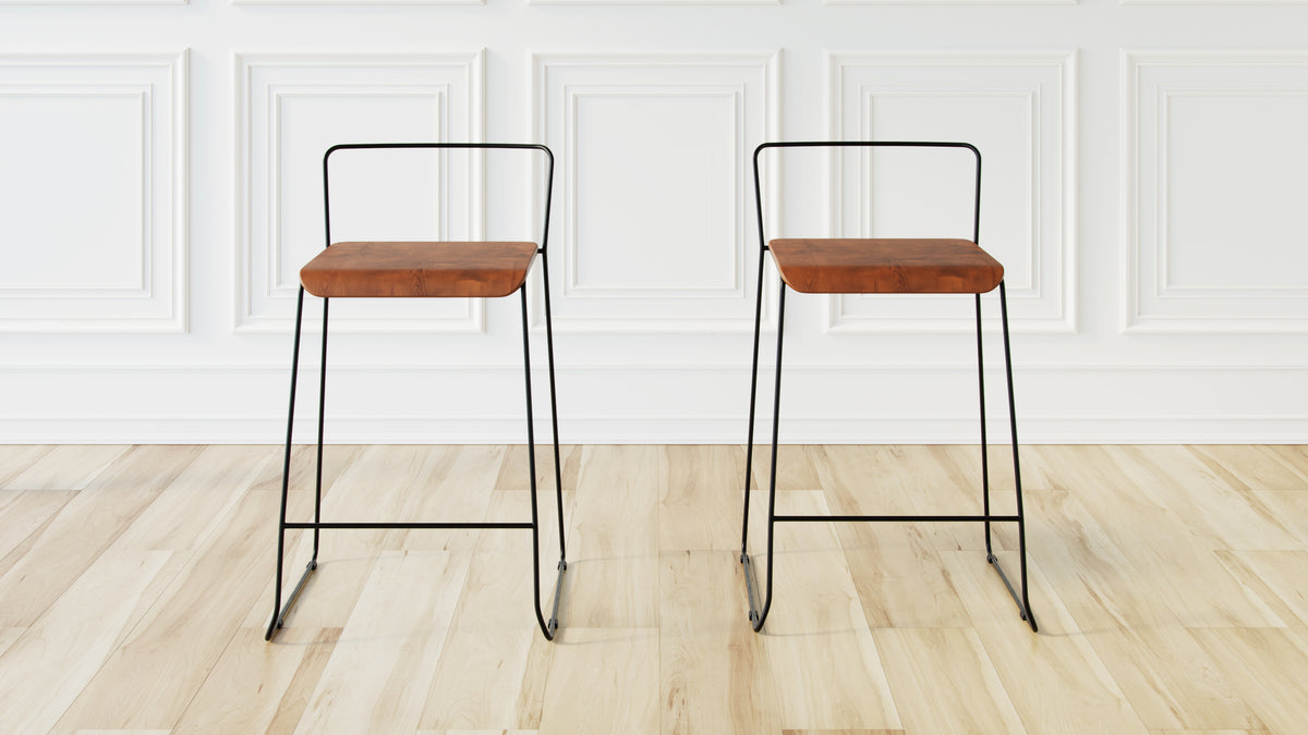 Robbie 2-Pack Modern Industrial Iron Bar Stool with Wood Seat (Walnut)